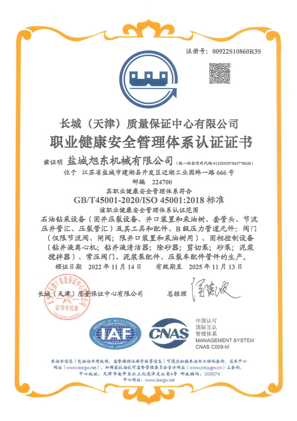 職業(yè)健康安全管理體系認(rèn)證證書